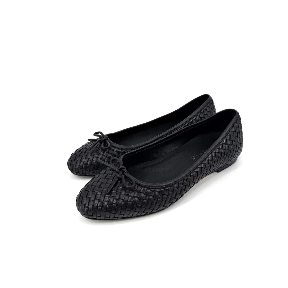 Sarah Flint Black Woven Leather Ballet Flats
